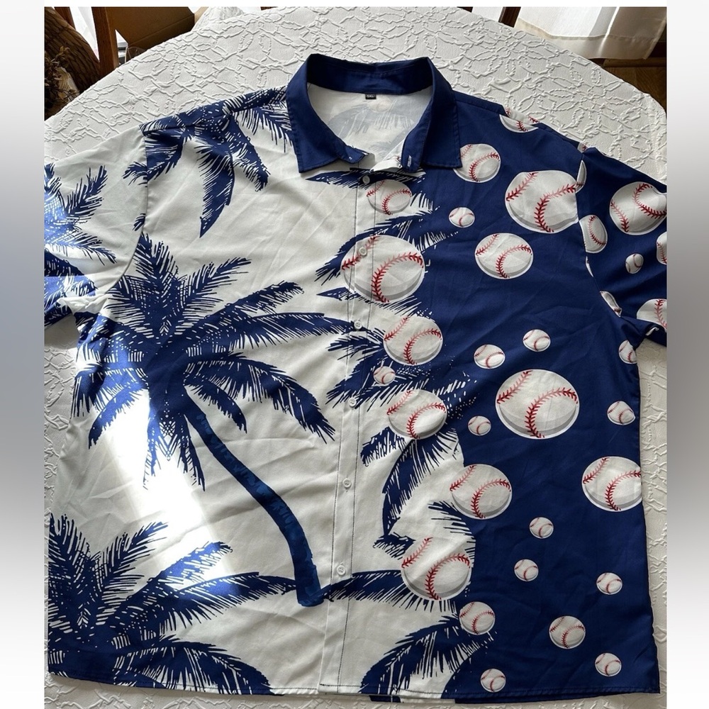 Garamode Men's 5XL Caribbean Palm Tree Baseball Button Down Short Sleeve Shirt